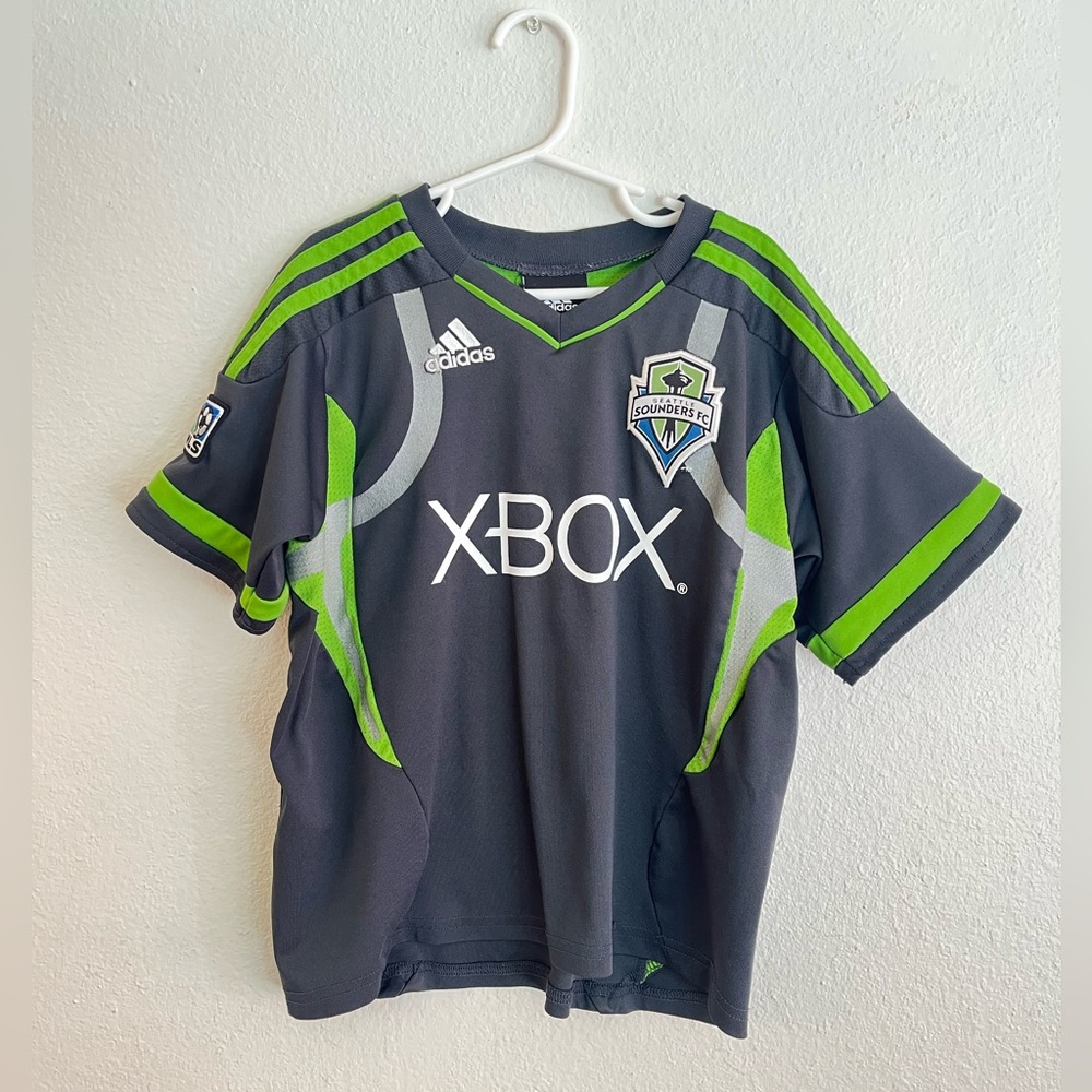 Adidas Kids Seattle Sounders Dark Gray and Rave Green Soccer Jersey